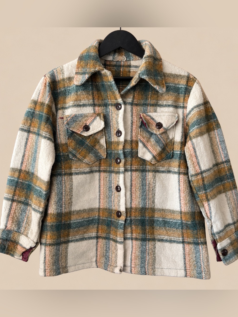70s Vintage Wool Plaid Shacket M